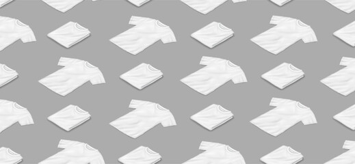 Mockup white blank t-shirts isometric illustration pattern on isolated background. Casual clothes with brand design template 3d objects on grey background