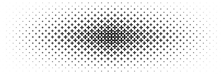 horizontal halftone spread from center of black beautiful flower on white for pattern and background.