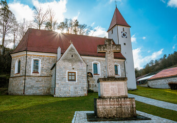 Saint Martin Church with a warrior monument in Pfaffenhofen