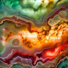 Colorful agate stone slab with light light shining through the stone