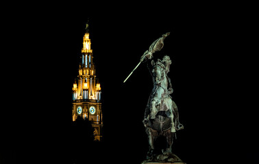 Archduke Karl in front of the cityhall tower in Vienna