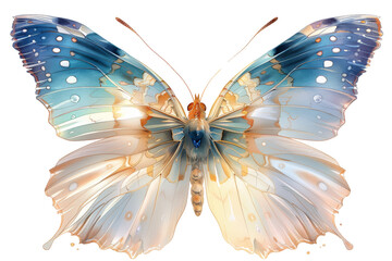 Blue and White Butterfly in Flight - obrazy, fototapety, plakaty