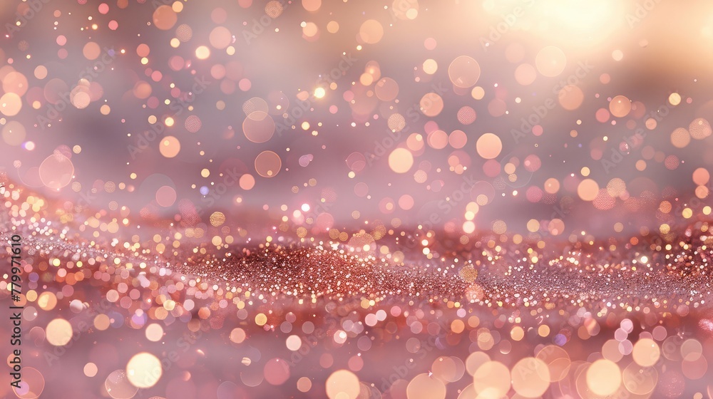 Poster radiant beams of sparkling glitter falling against a backdrop of soft, muted colors, creating a sere