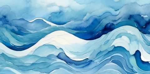 Fotobehang Abstract watercolor soft blue print sea water ocean background. Soft blue sea watercolor liquid fluid texture background. © Vactor Viky