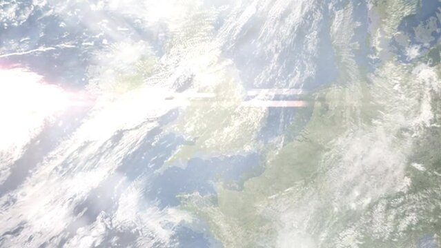 Zoom in from space and focus on Banbury, UK. 3D Animation. Background for travel intro. Elements of this image furnished by NASA