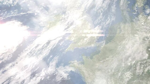 Zoom in from space and focus on Barry, UK. 3D Animation. Background for travel intro. Elements of this image furnished by NASA