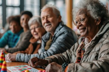 Senior people playing bingo in a nursing home - Powered by Adobe