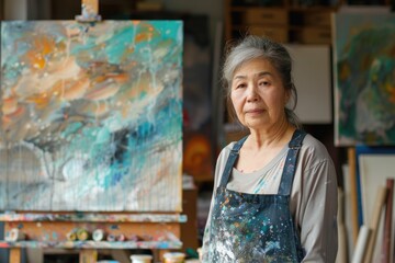 Portrait of a middle aged female painter in her studio