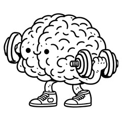 Brain Cartoon Lifting Weights PNG