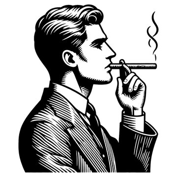 recommend clip art: Elegant Man Smoking Cigar Retro Illustration