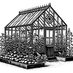 Fototapeta premium Greenhouse tomatoes Engraved Illustration PNG