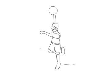 Basketball athlete using VR.Future athletes one-line drawing