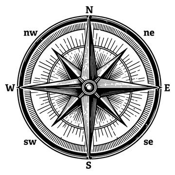  Wind Rose Nautical Compass engraving PNG