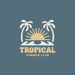 Fototapeta premium Tropical summer design template for surf club, surf shop, surf merch.