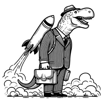  Business Dinosaur with Rocket PNG illustration