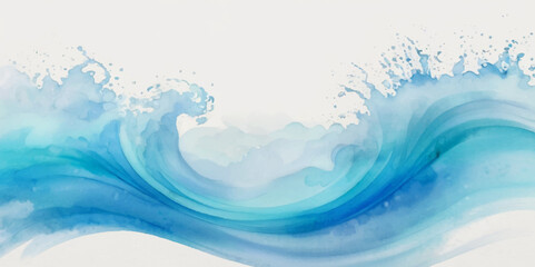 Blue ocean wave background. Blue and white water ocean background. Wavy line background. Hand drawn watercolour ocean background. Vector illustration. © Vactor Viky
