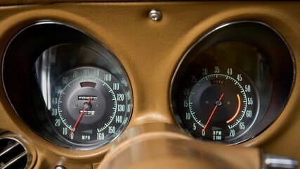 Speeedometer and tachometer inside a car