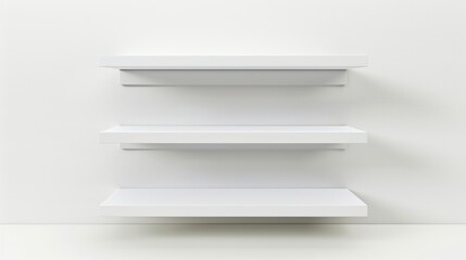 Three white shelves with nothing on them