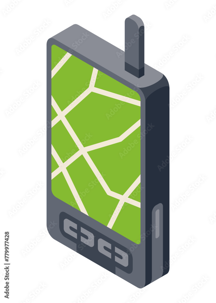 Poster gps navigator with navigation map icon isometric. automotive navigation system symbol, automobile co