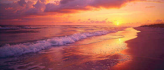 Summer Sunset, Dramatic Ocean Sunset with Vibrant Orange and Pink Hues, Evoking Awe and Beauty in Nature's Splendor.
