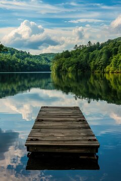 A serene lakeside scene with a wooden dock and reflections in the water, accompanied by the quote: "Invest in life insurance today for peace of mind tomorrow