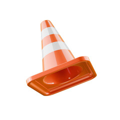 orange 3d traffic cone with white stripes, on transparent background