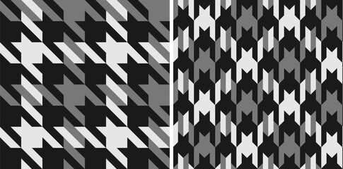 Black white seamless a large checked pattern with notched corners suggestive of a canine tooth.