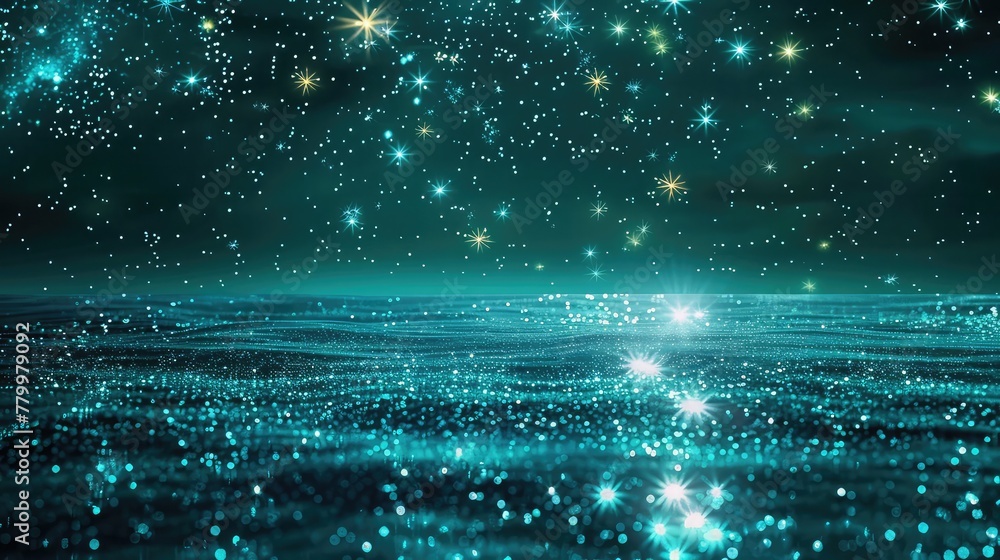 Poster Glistening particles of sparkling glitter cascading down against a dark background, creating a mesmerizing abstract display. 