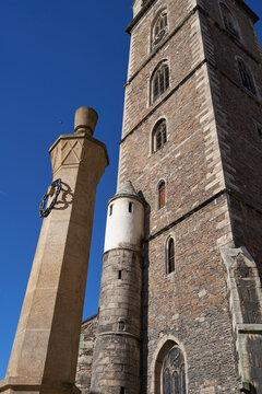 Caslav, Czech Republic - February 24, 2024 - the Church of St. Peter and Paul on a sunny winter morning