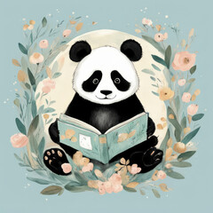 Little panda bear reading a book 