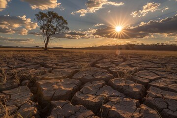 The setting sun casts a warm glow over a lonely, empty field, with no signs of life or vegetation