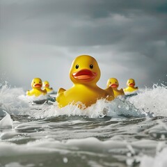 Lead to success, yellows rubber duck look for strategy to win business concept