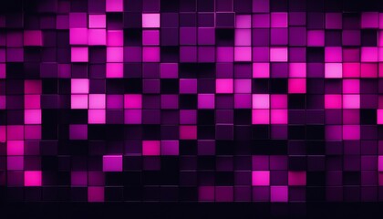An abstract pattern featuring a gradient of pink and purple squares on a dark background, conveying a digital, contemporary feel.