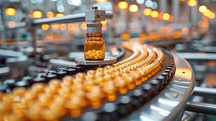 Automated Robotic tablets Line. Pharmaceutical production plant indoors - 779980253