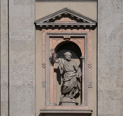 Sculpture on sant' Alessandro Zebedia basilic in Milan, Lombardy, Italy