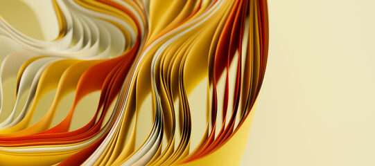 Beige and yellow layers of cloth or paper warping. Abstract fabric twist with shallow DOF. 3d render illustration - 779980482