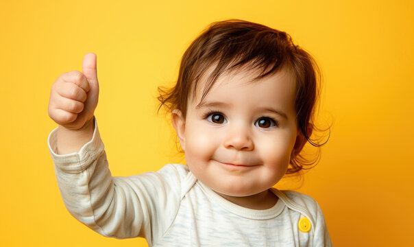The pure delight of childhood expressed through a cheerful little kid flashing a thumbs-up gesture, symbolizing approval and enthusiasm.