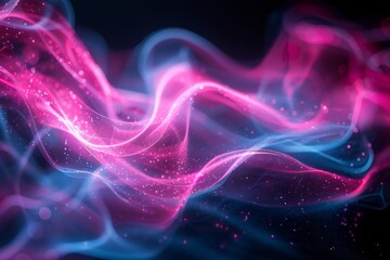 Obraz premium A colorful, abstract image of a pink and blue ocean with mountains in the background. The waves are wavy and the mountains are tall and jagged. Scene is one of serenity and tranquility