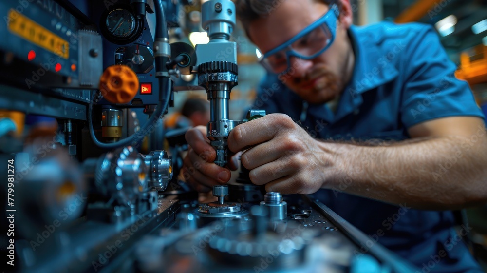 Aufkleber mechanical engineer inspecting machine parts. engineer working with machine maintenance machine, mec
