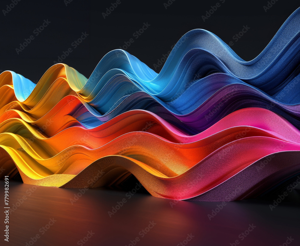 Aufkleber a mesmerizing row of vibrant, undulating waves in various hues, cascading gracefully against a deep 