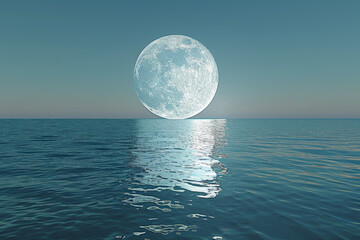 A large moon is reflected in the water