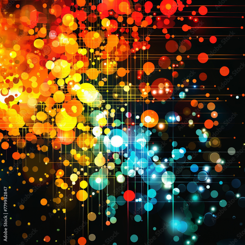 Poster Playful and vibrant circles and lines interact in a colorful abstract background, creating a dynamic and lively composition