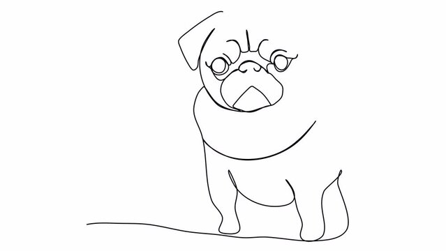 Dog. One line drawing animation. Video clip with alpha channel.