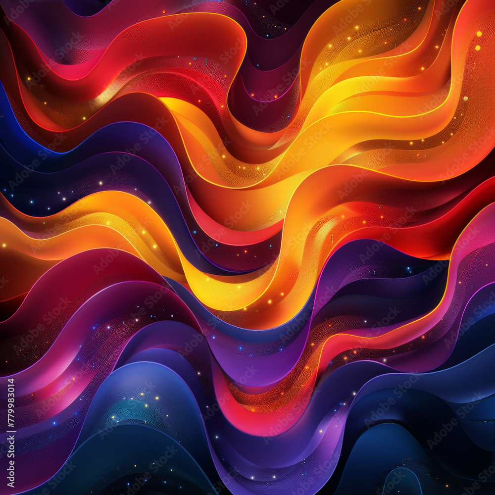 Aufkleber A vivid and dynamic background featuring flowing wavy lines in various colors with shimmering stars scattered throughout