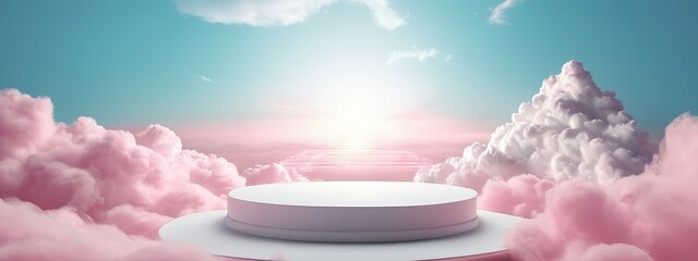 Pink podium stage minimal abstract background beauty dreamy space studio pedestal smoke showcase geometric white