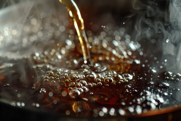 A pot of boiling water with steam coming out of it