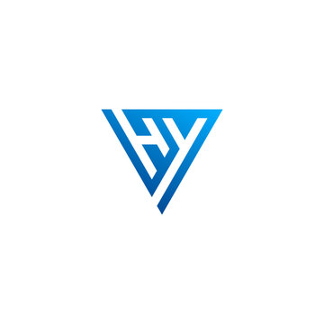 HY monogram logo inside blue triangle shape.