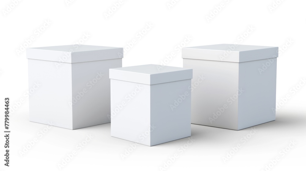 Aufkleber three white boxes are stacked on top of each other. the boxes are all the same size and shape
