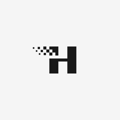 IH or H letter monogram logo with dot pixel accent - black and white