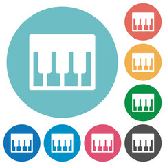 Piano keyboard solid flat round icons